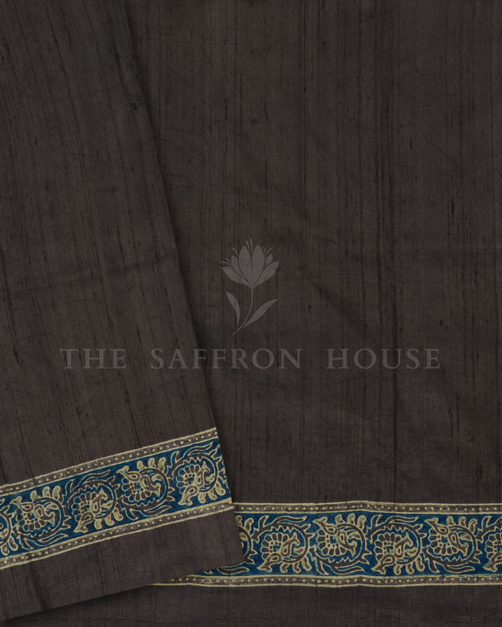 Elephant Grey Handwoven Dupion Tussar Silk Saree - TSH5026