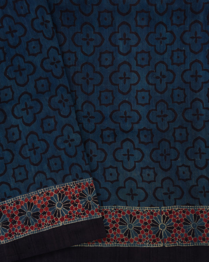 Blue Handwoven Dupion Tussar Silk Saree - TSH5065