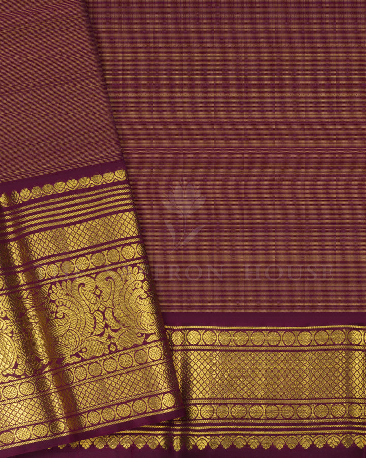 Lailac And Chocolate Brown Handwoven Kanjivaram Silk Saree - TSH2506067-View5