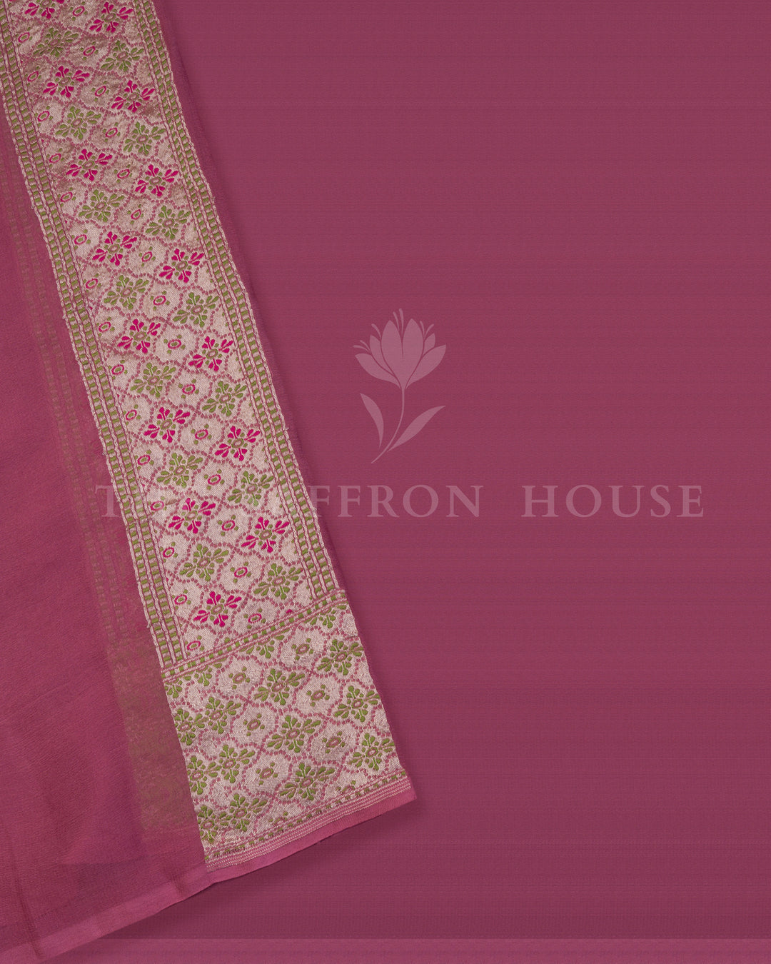 Rose Pink Kadwa Khaddi Georgette Saree with Meenakari Floral Medallions