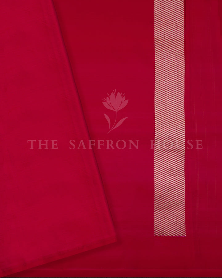 Ruby Red Velvet-Finish Mashru Banarasi Saree with Pashmina-Inspired Floral Border