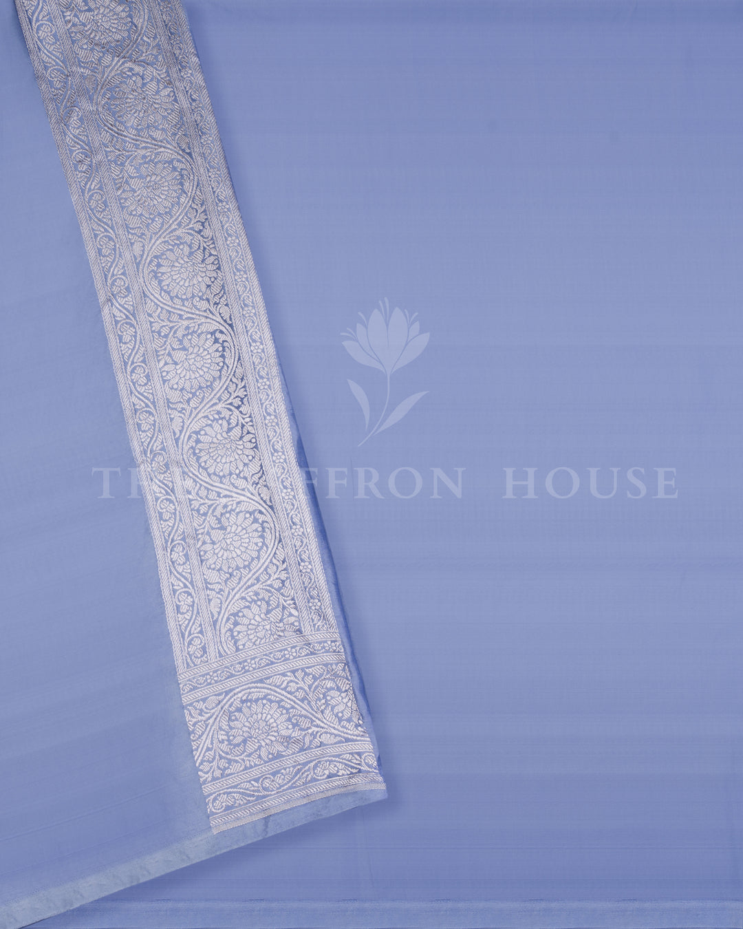 Sky Blue Mashru Banarasi Saree with Ivory Zari Floral Jaal and Vase Butas