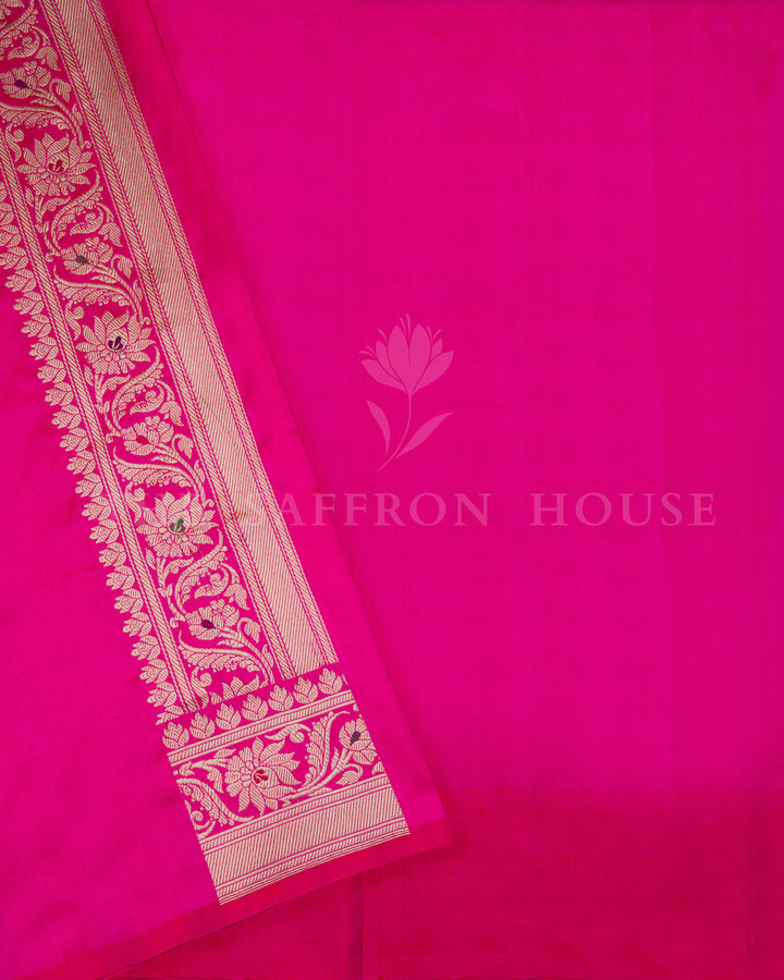 Half Kora Half Silk Banarasi Saree in Red and Rani Pink with Zari Paisley Border