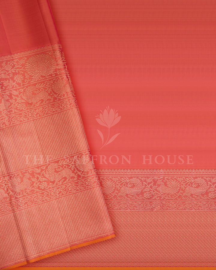 Handloom Pure Kanjivaram Silk Saree in Maroon And Peach - TSH250075