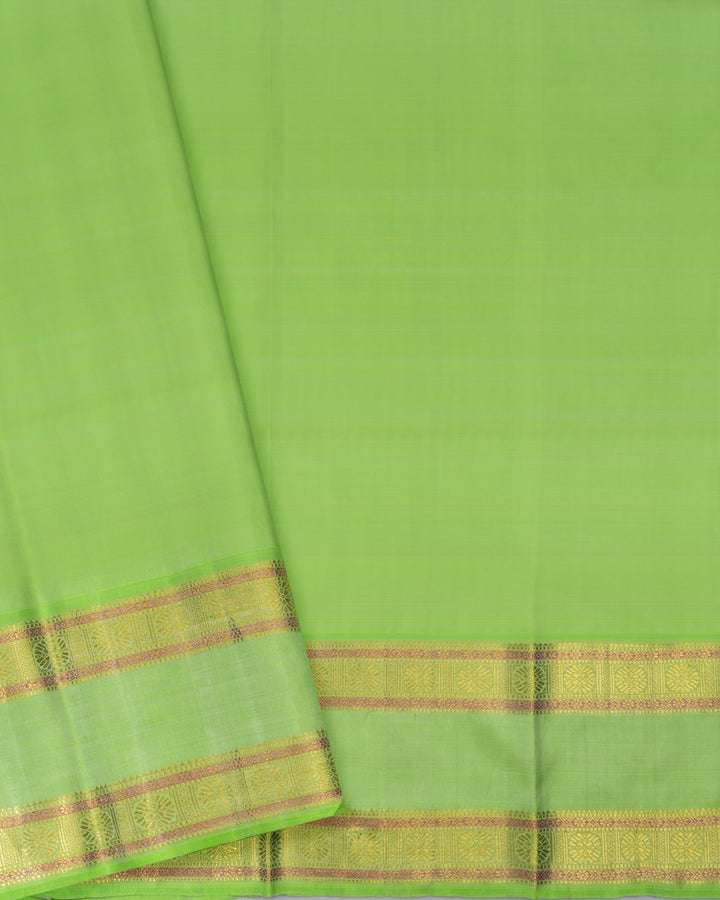 Indigo Blue And Light Parrot Green Handwoven Kanjivaram Silk Saree - TSH2506064-view5