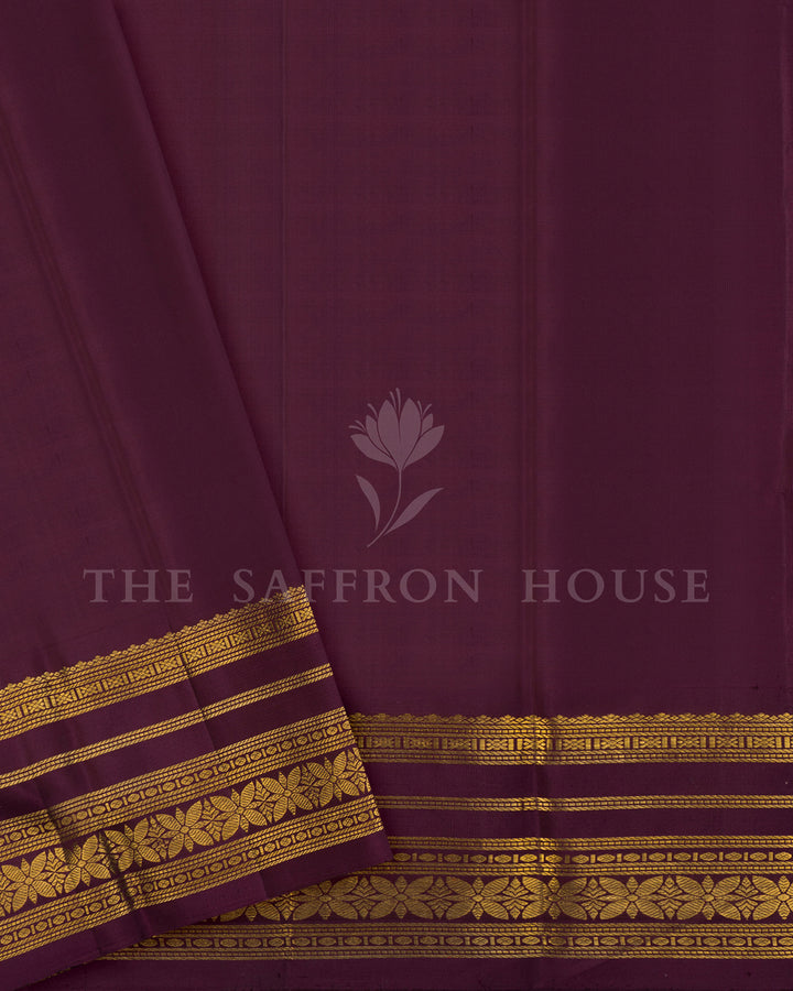Sky Blue Kanchivaram Silk Saree with Burgundy Gold Zari Border