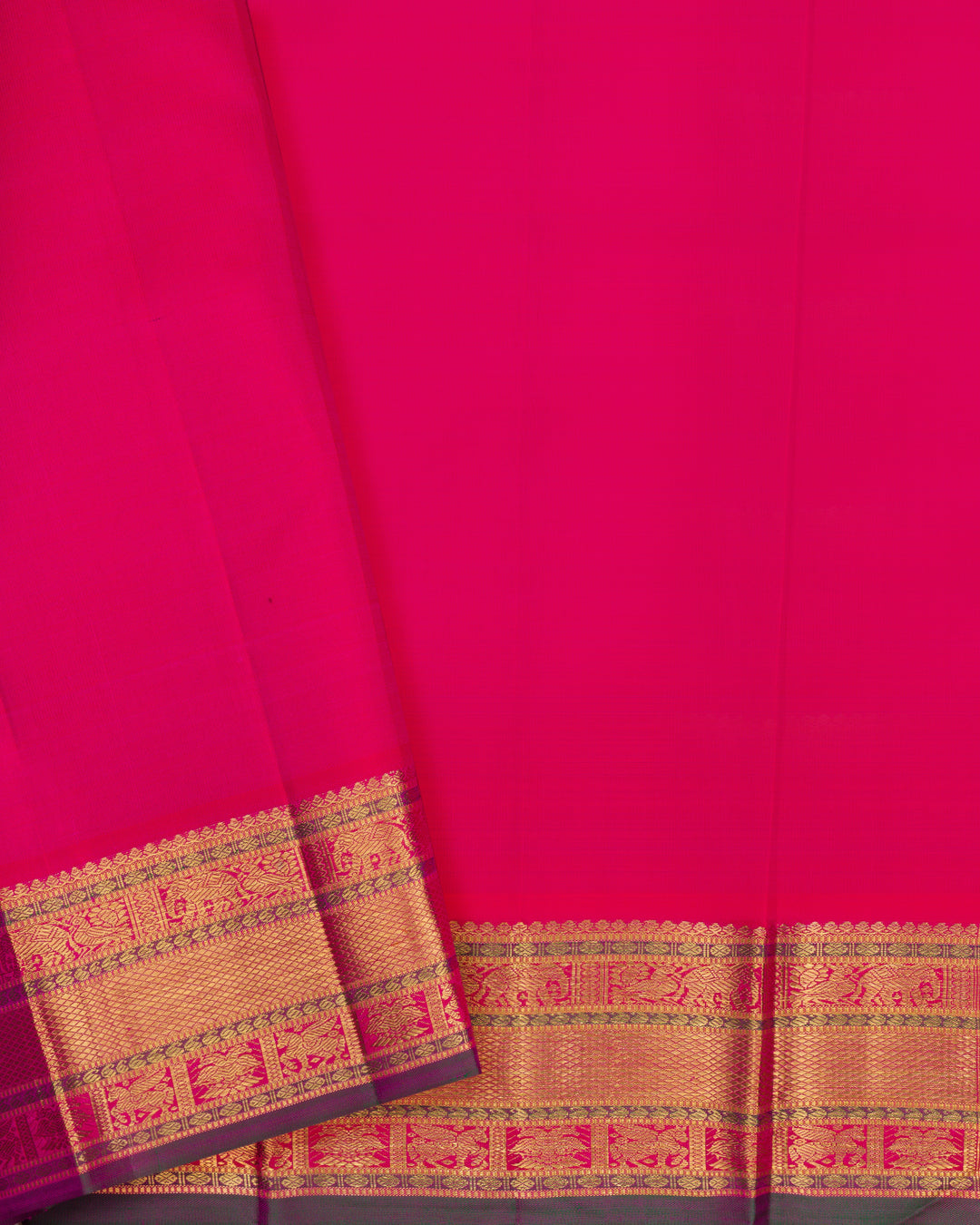 Dark Rani Pink Handwoven Brocade Kanjivaram Silk Saree - TSH2506239