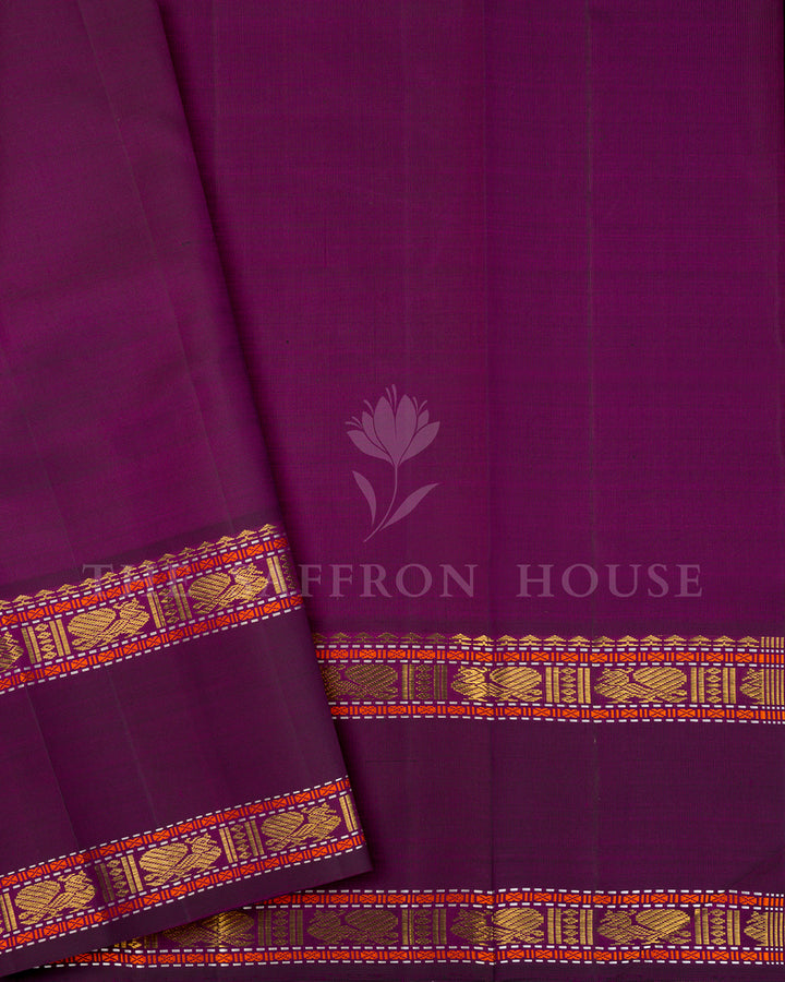 Purple Kanchivaram Silk Saree with Multicolor Zari Border
