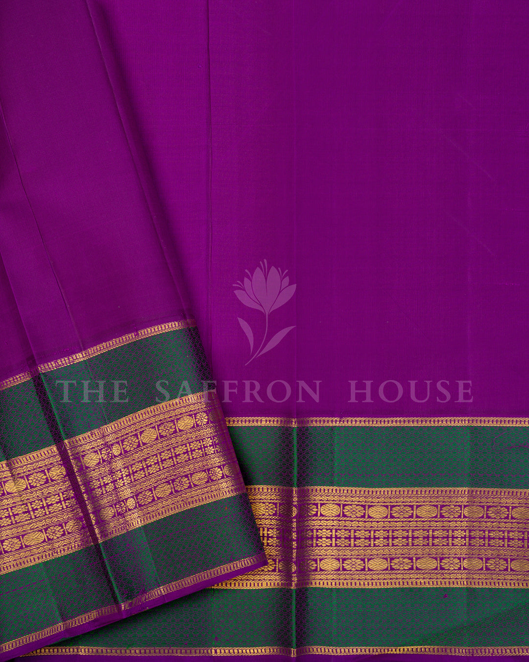 Pink Ikat Print Kanchivaram Silk Saree with Green Zari Peacock Border