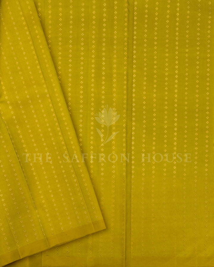 Green & Yellow Ikat Print Kanchivaram Borderless Silk Saree