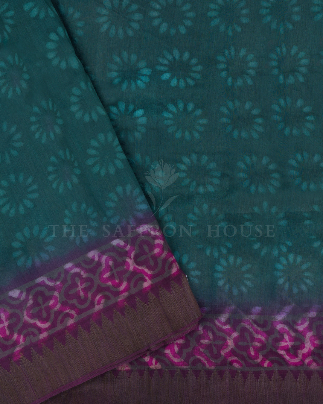 Dark Teal and Magenta Pink Chanderi Silk Cotton Saree - TSH8460024