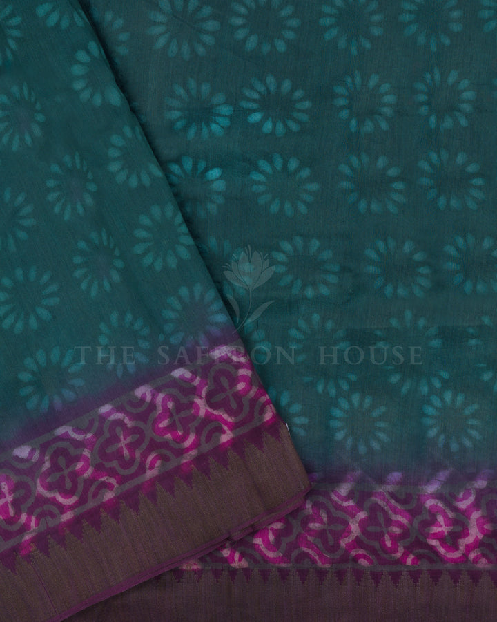 Dark Teal and Magenta Pink Chanderi Silk Cotton Saree - TSH8460024