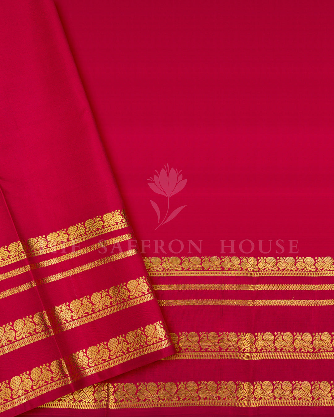Mustard & Red Checked Kanchivaram Silk Saree with Gold Zari Border