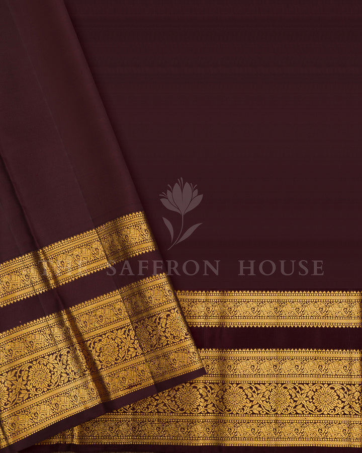 Magenta & Brown Kanchivaram Silk Saree with Elephant Motif Border