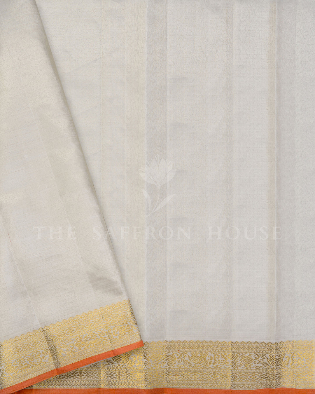 White Tissue Kanchivaram Silk Saree with Gold Zari Elephant Border