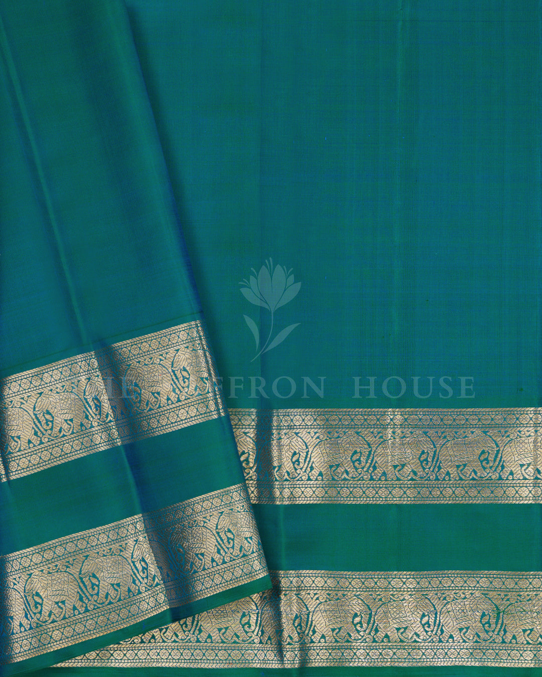 Peacock Blue Retta Pett Handwoven Kanjivaram Silk Saree - TSH2506266