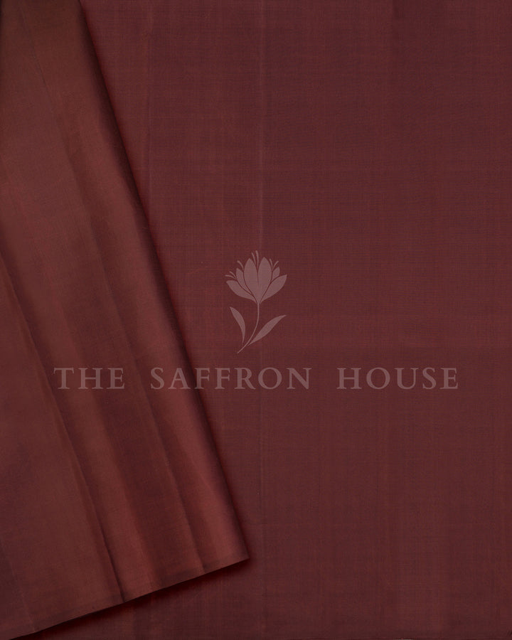 Maroon Kanchivaram Silk Saree with Silver Zari Diamond Jaal Weave & Floral Vine Border