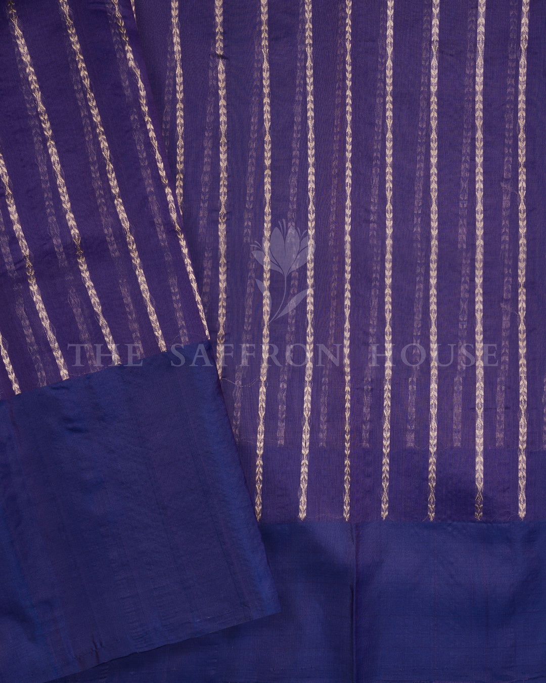 Violet Kadwa Banarasi Kora Organza Saree with Navy Meenakari Brocade Border