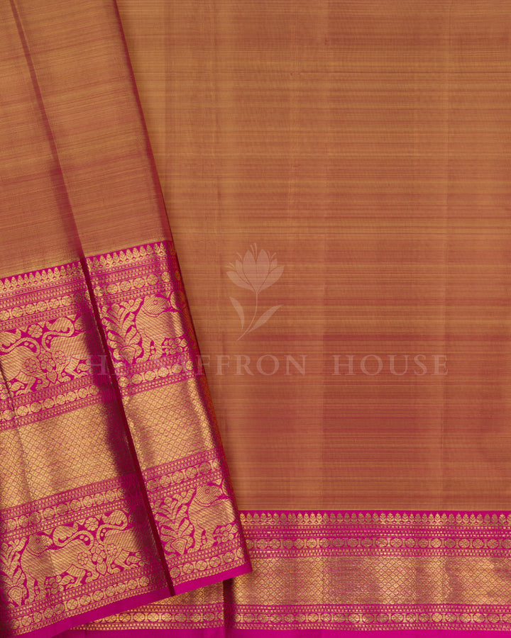 Rose Gold And Rani Pink Handwoven Kanjivaram Silk Saree - TSH2506288