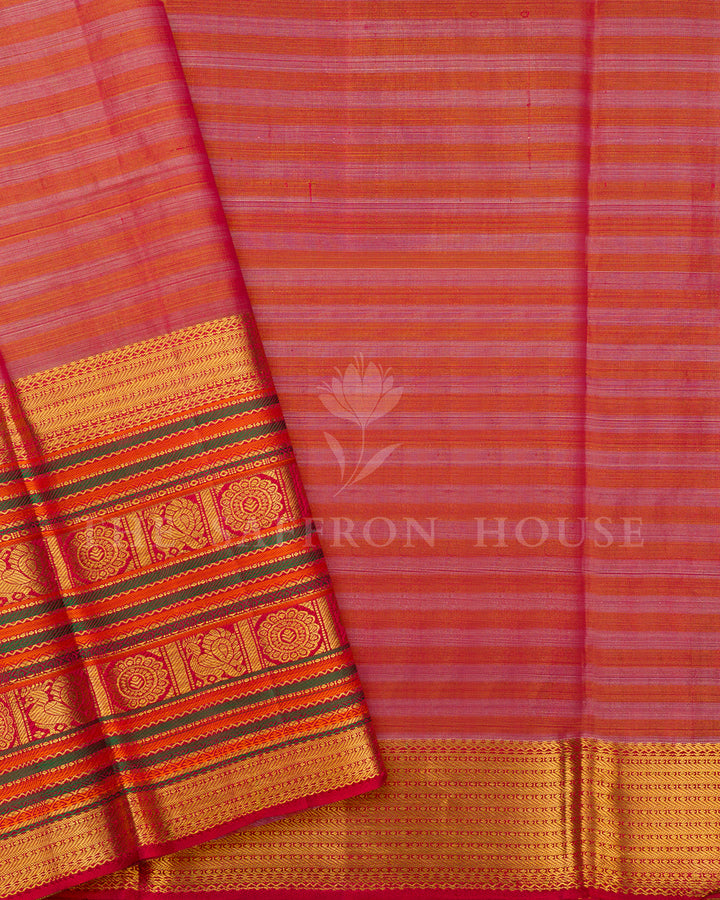 Yellow-White Checkered Kanchivaram Silk Saree with Maroon Temple Border & Floral Pallu