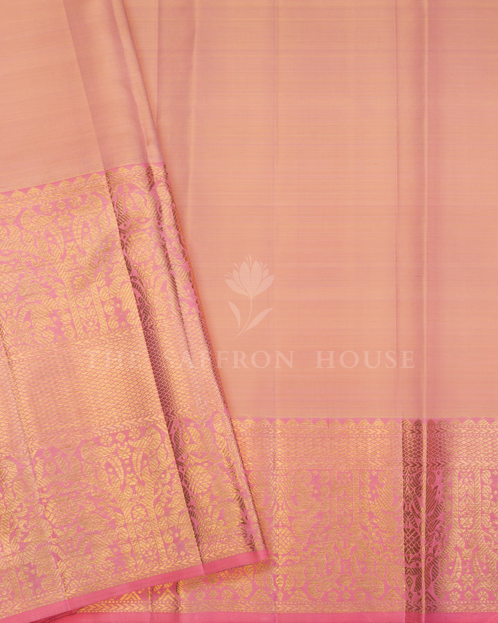 Pure Zari  Kanjivaram Silk Saree in Light Parrot Green and Peach - TSH250049