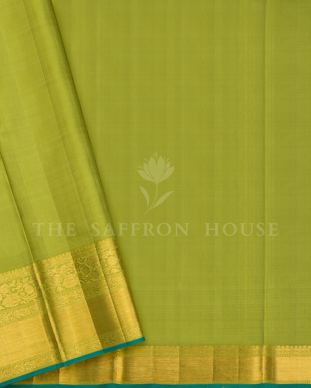 Lime Green Kanchivaram Silk Saree with Multicolor Meenakari Floral Vine Weave & Gold Zari Border