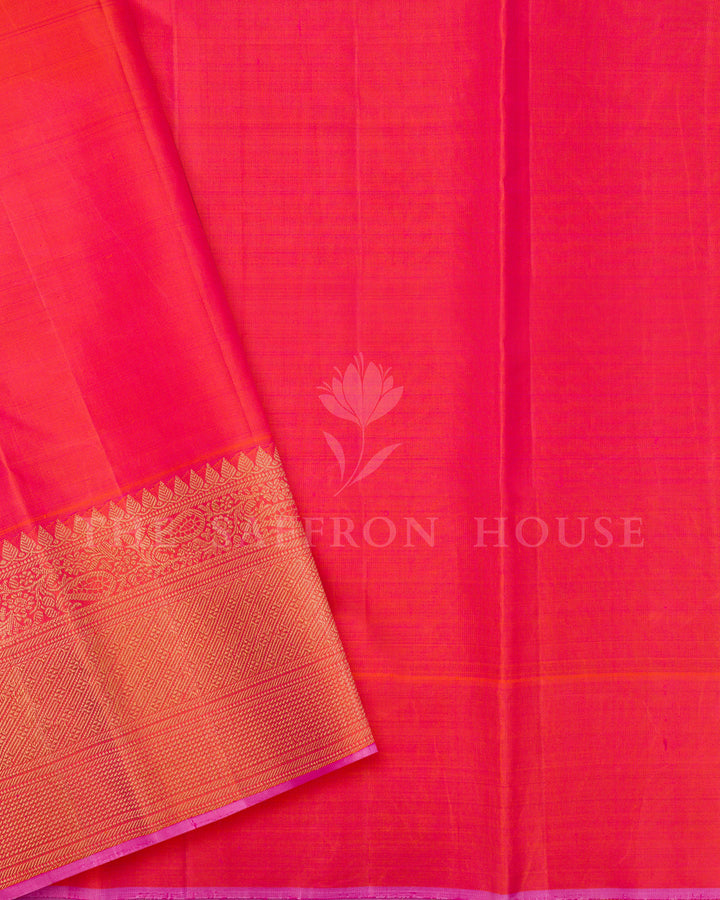 Bottle Green & Peach Kanchivaram Silk Saree