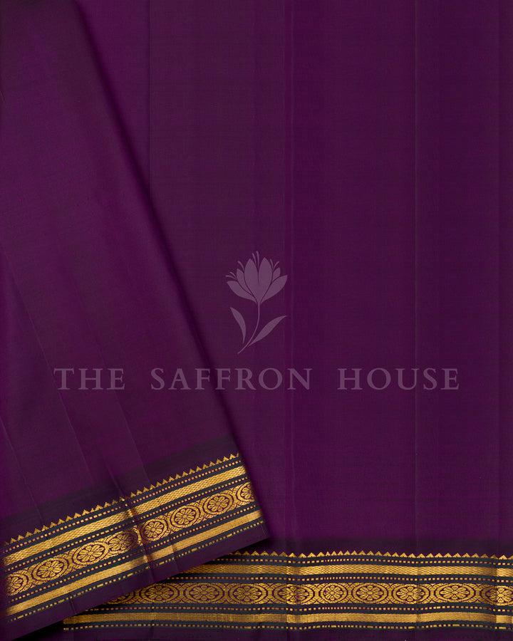 Multicolor Checkered Kanchivaram Silk Saree with Purple Zari Medallion Border
