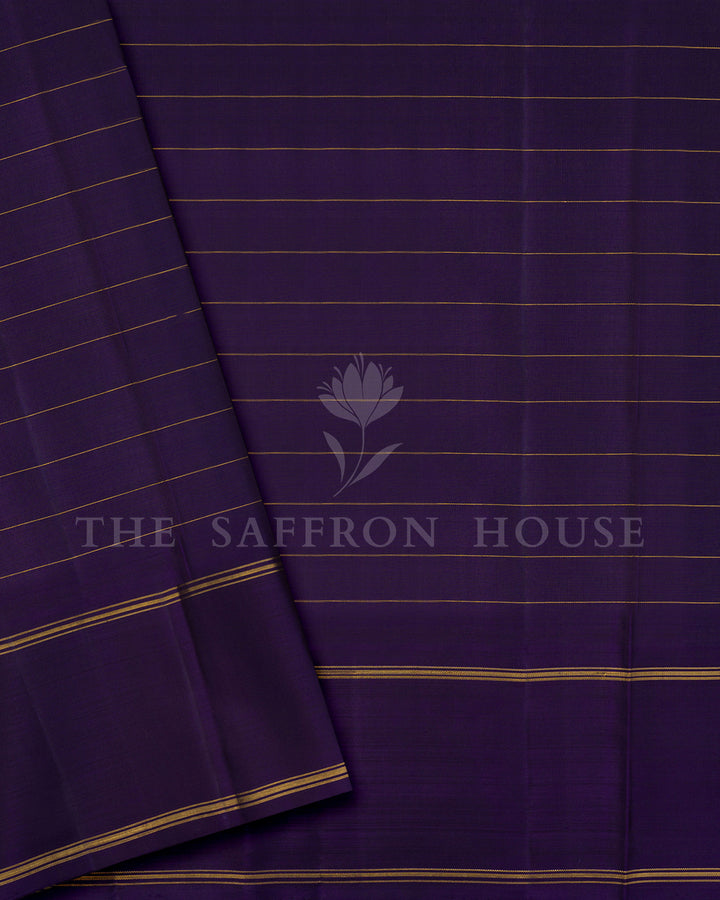 Pink Checkered Kanchivaram Silk Saree with Purple Zari Border & Temple Edge
