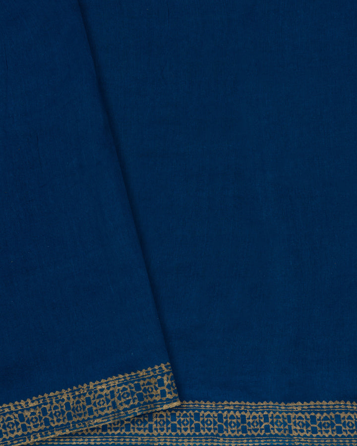 Royal Blue Handwoven Tussar Organza Saree With Golden Zari Stripes - TSH2506070-view5