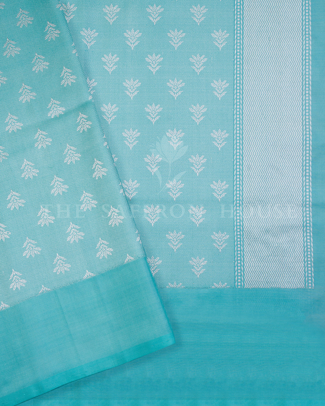 Kathan Banarasi Silk Saree in Seafoam Blue with Silver Zari Floral Meenakari Jaal