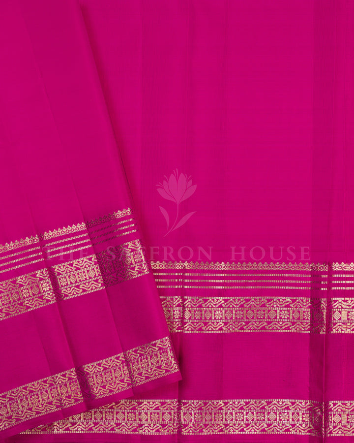 Turquoise Blue And Magenta Pink Retta Pett Handwoven Kanjivaram Silk Saree - TSH2506256