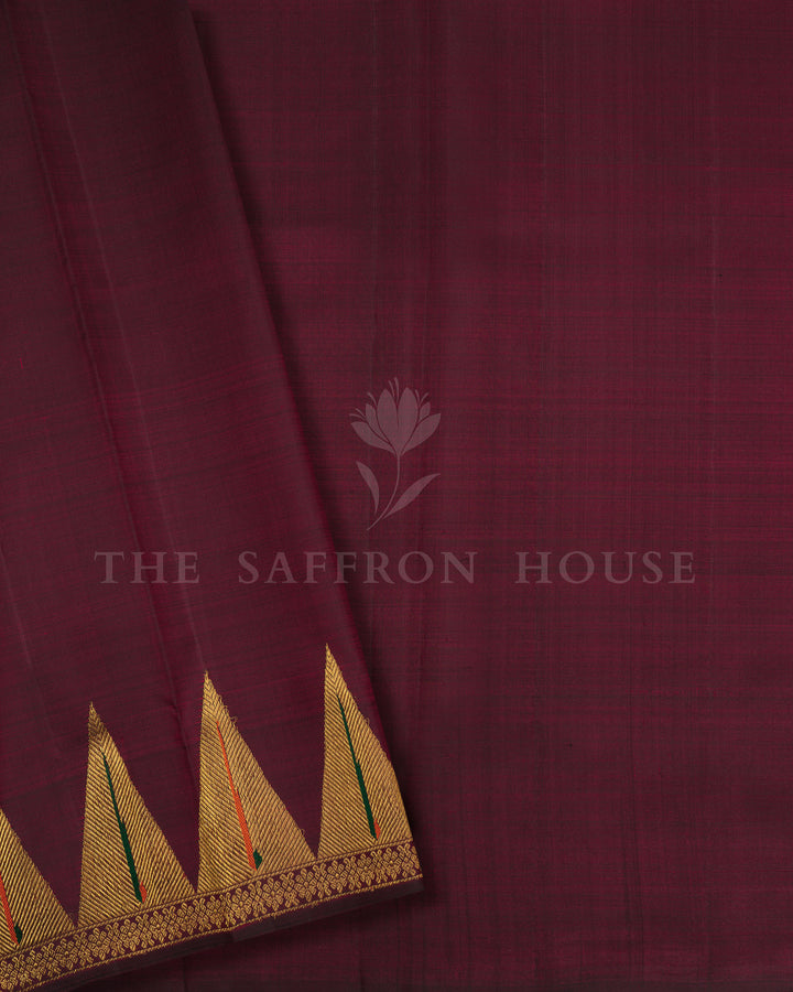 Dark Maroon Handwoven Kanjivaram Silk Saree - TSH2506273