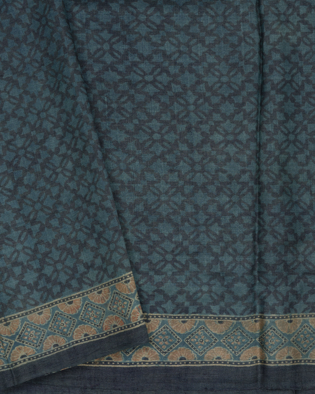 Blue Green Handwoven Tussar Silk Saree - TSH5064