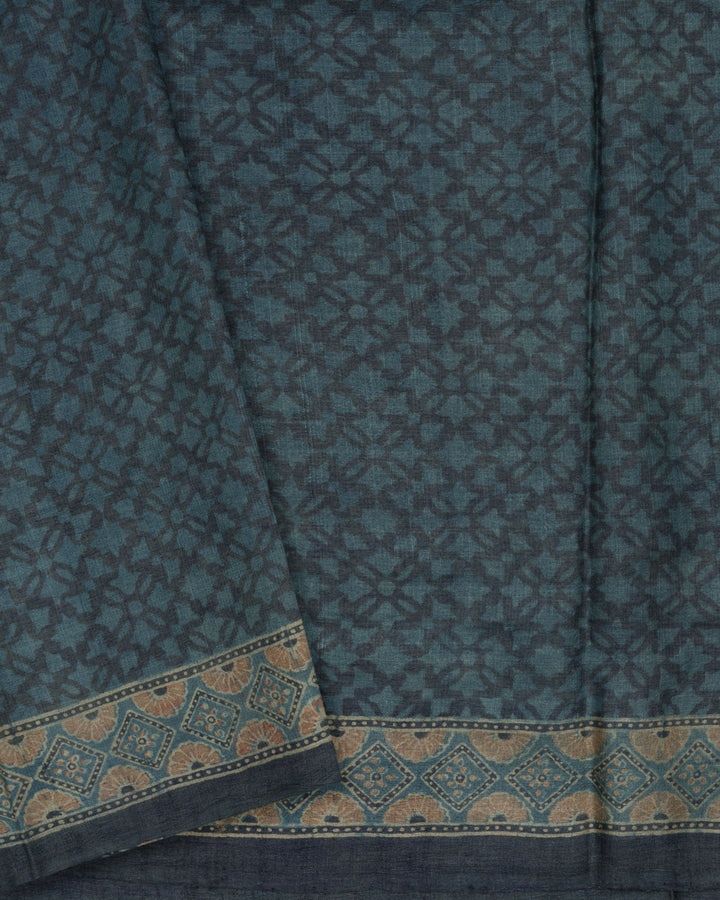 Blue Green Handwoven Tussar Silk Saree - TSH5064