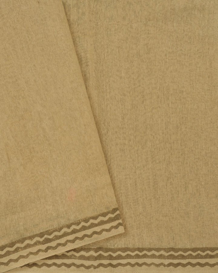 Beige Handwoven Tussar Organza Saree with Golden Zari Stripes - TSH2506075-view5