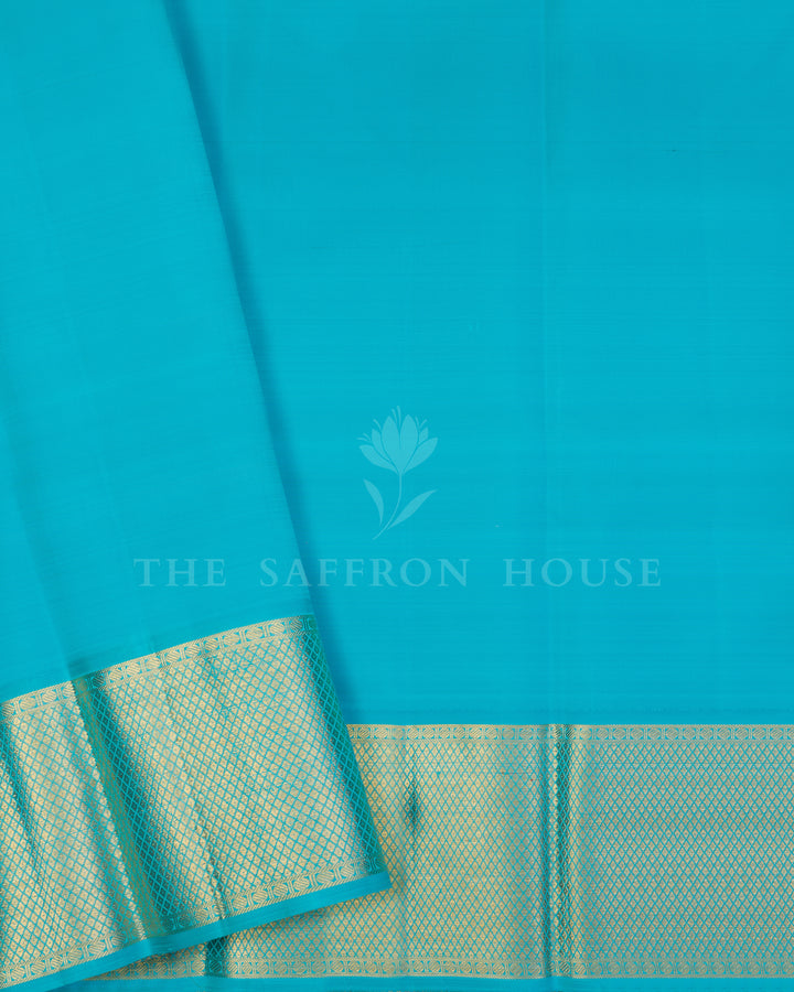Handloom Pure Kanjivaram Silk Saree in Ivroy And Sky Blue - TSH250008