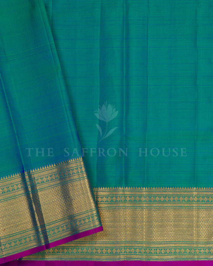 Peacock Blue Handwoven Korvai Kanjivaram Silk Saree - TSH2506249