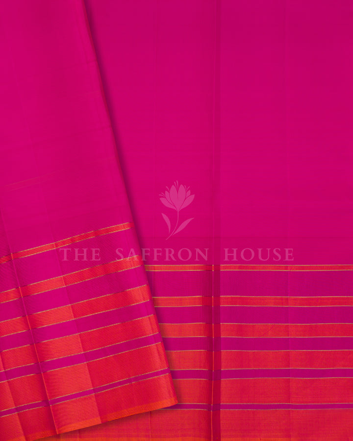 Handloom Kanjivaram Silk Saree in Peacock Blue And Bright Rani Pink - TSH250050