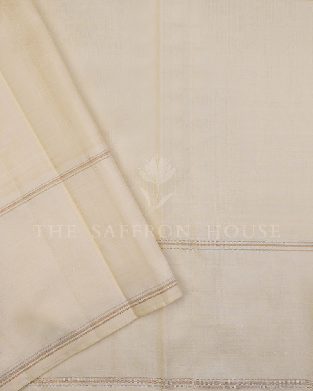 Handloom Kanjivaram Silk Saree in Dual Tone Teal Blue And Rani Pink and Off White - TSH250068