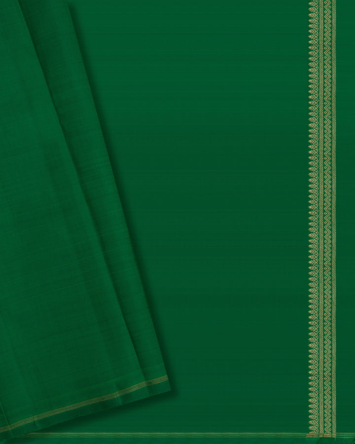 Rani Pink And Bottle Green No Border Handwoven Kanjivaram Silk Saree - TSH2506227