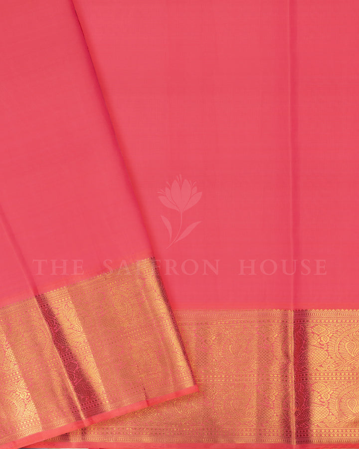 Sky Blue And Orangish Pink Handwoven Kanjivaram Silk Saree - TSH2506033-View5