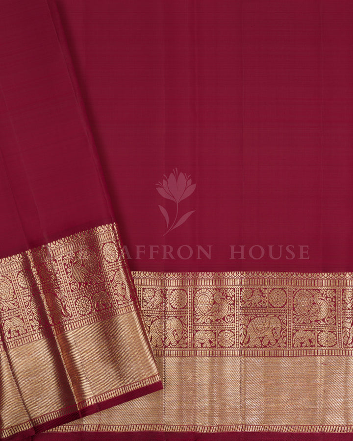 Mustard Yellow And Deep Maroon Handwoven Korvai Kanjivaram Silk Saree - TSH2506265