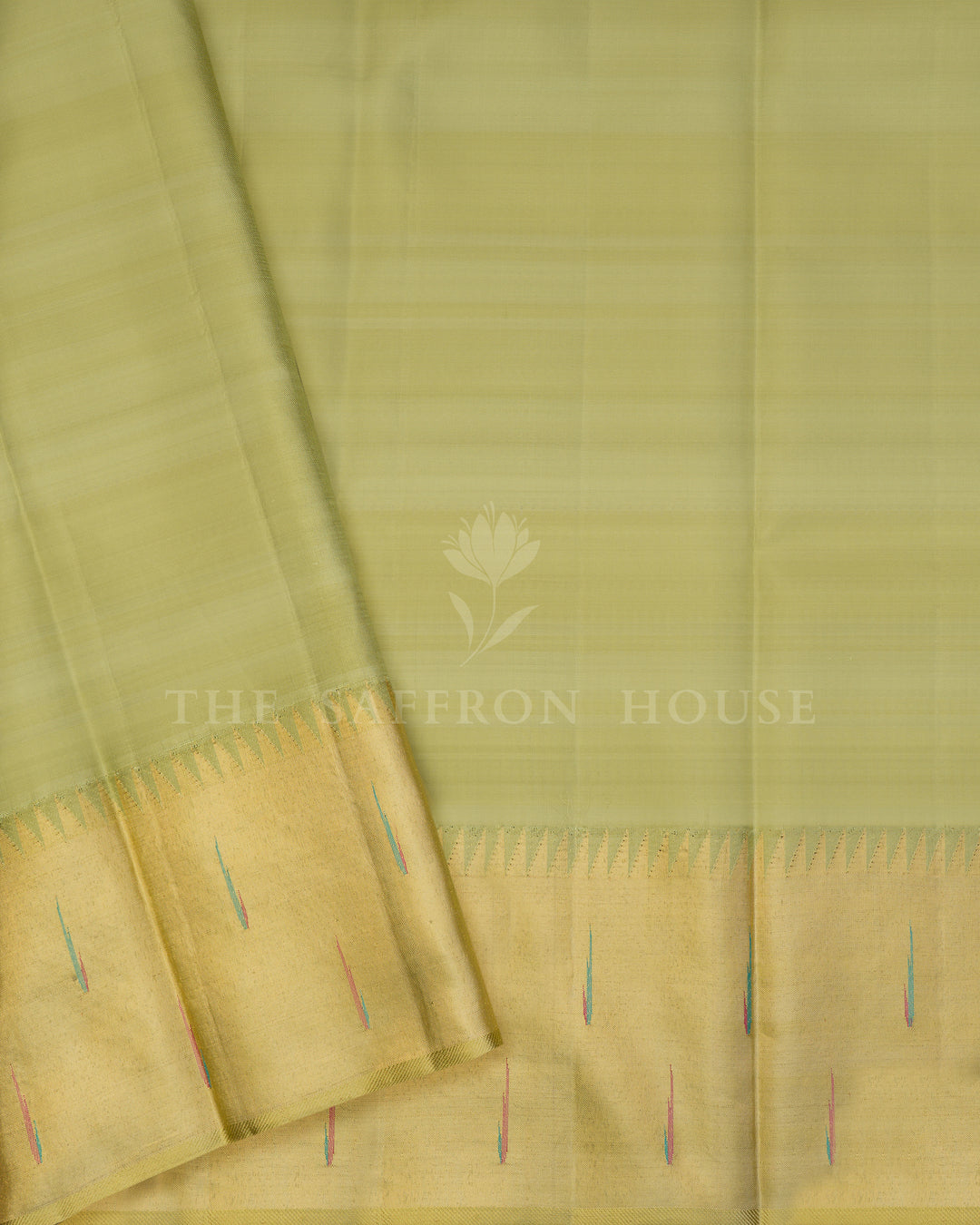 Handloom Kanjivaram Silk Saree in Blush Pink, Soft Lavender And Olive Green - TSH250100