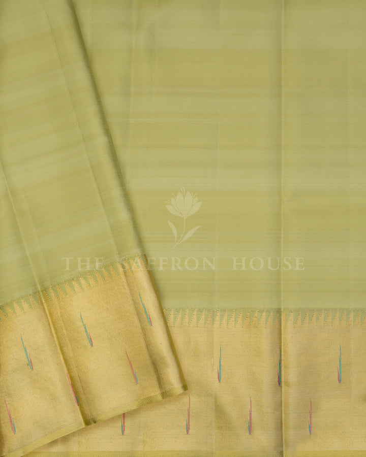Handloom Kanjivaram Silk Saree in Blush Pink, Soft Lavender And Olive Green - TSH250100
