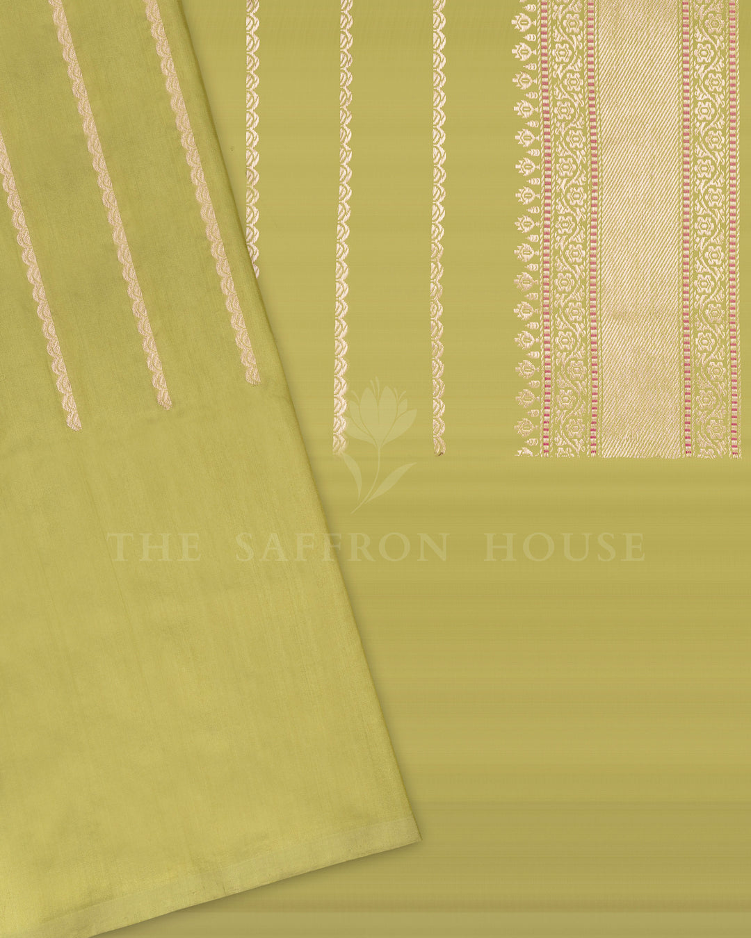 Beige And Parrot Green Handwoven Banarasi Silk Saree - TSH110075