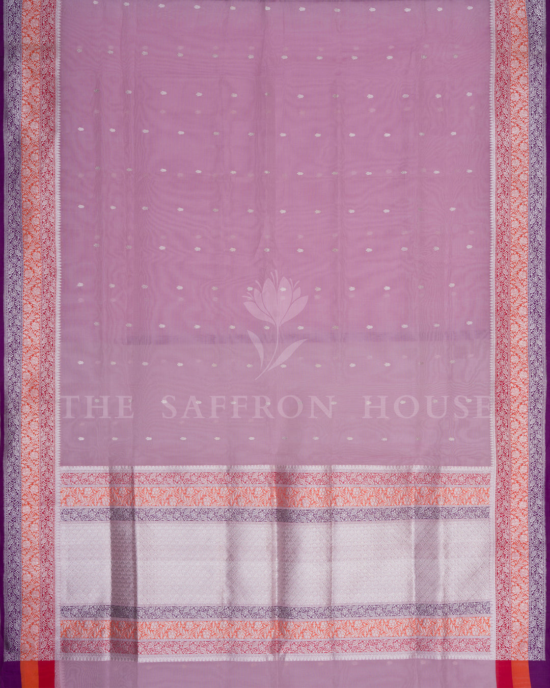 Kora Banaras Saree in Lilac with Multicolor Zari Floral Border & Meena Pallu - TSH250511