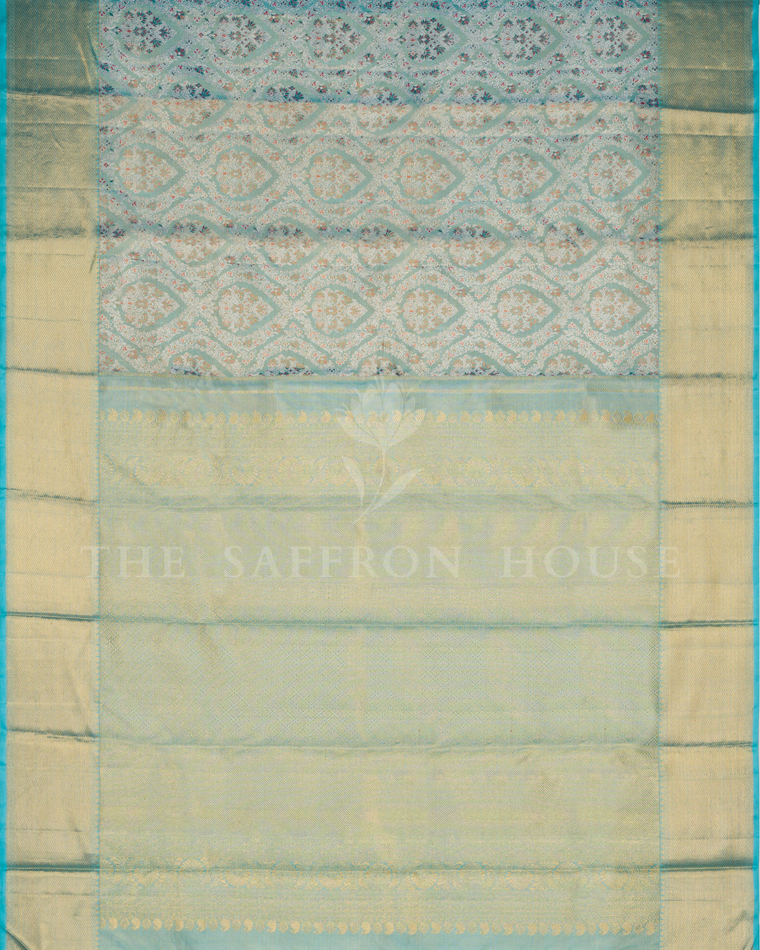 Sea Blue Green Handwoven Kanjivaram Silk with Meenakari Work - TSH250241