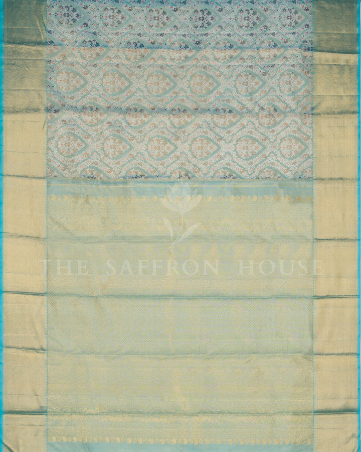 Sea Blue Green Handwoven Kanjivaram Silk with Meenakari Work - TSH250241