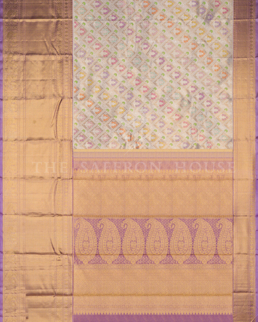 Handloom Kanjivaram Silk Saree in Gold And Lavender